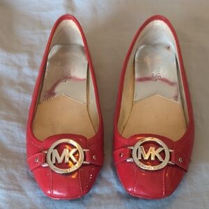 Michael Kors Cherry Red Flats with Gold Logo